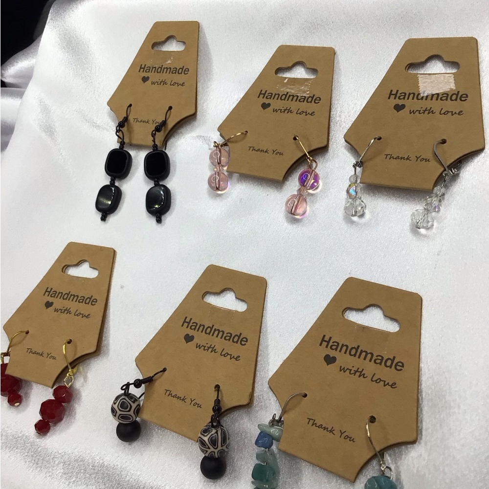 Handmade Women’s Dangle Earrings Set — Black, Pink, Clear, Red & Green Options - Picture 3 of 12